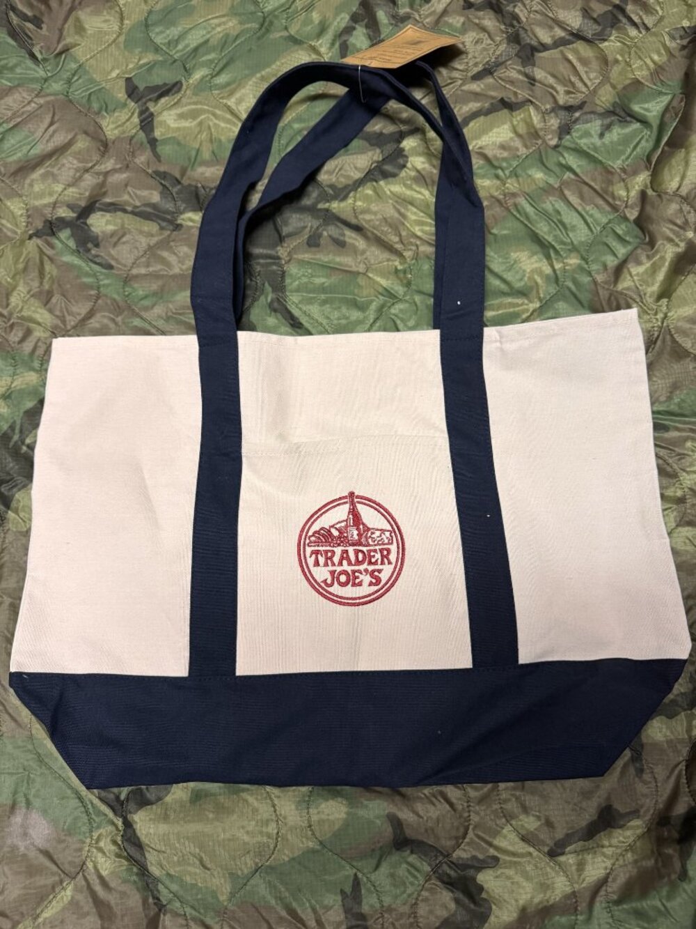 Trader Joe's Canvas Tote Bag Navy Trim NWT